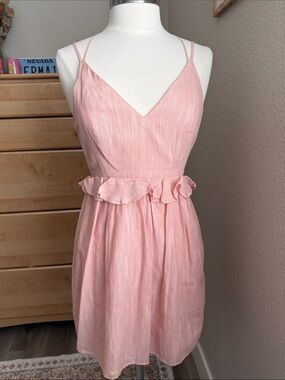 BCBGeneration Pink Ruffle-Waist Spaghetti Strap Mini Dress
